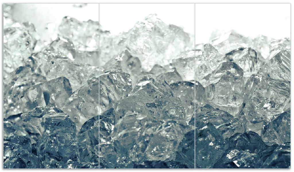 Wallario Herdabdeckplatte aus Glas, Größe 90 x 52 cm 3-teilig, Motiv Leuchtendes Eis in blau-grau