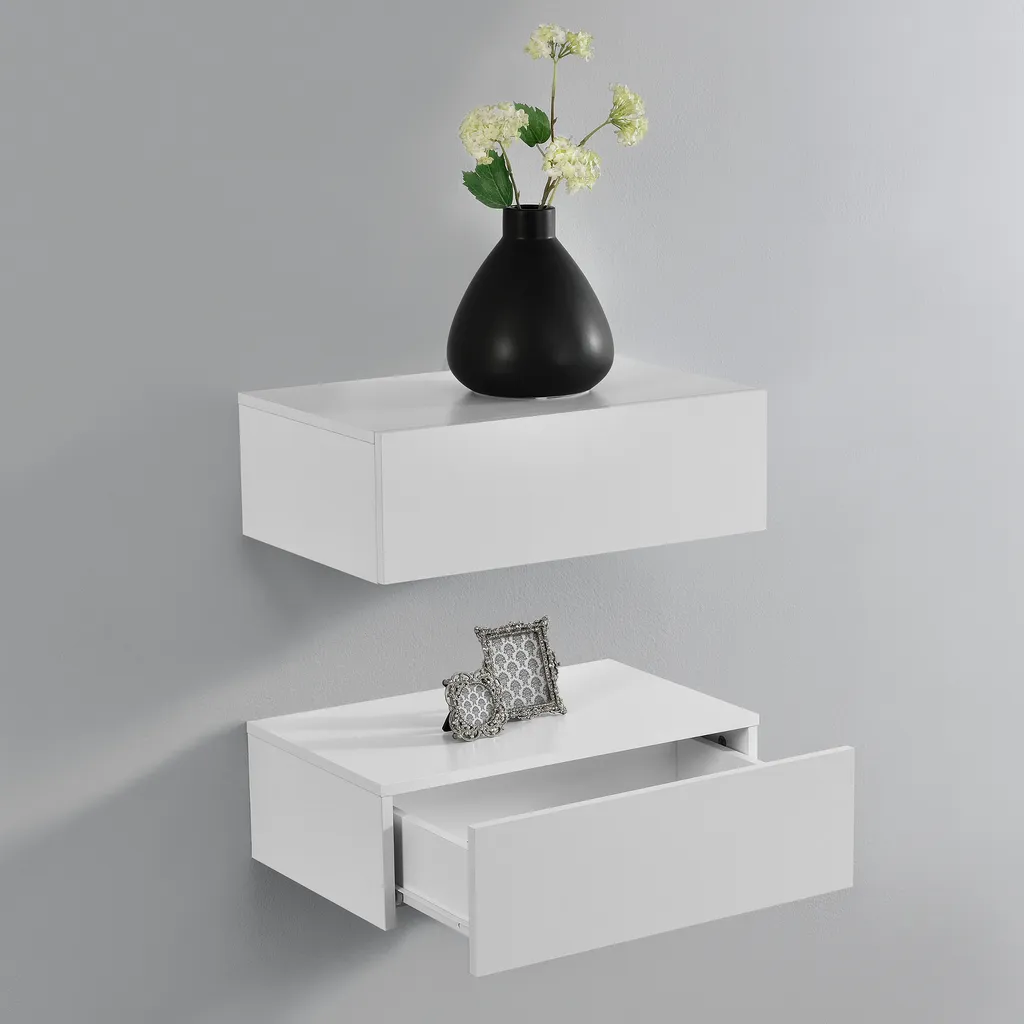 Set 2 Mensole Oslo con Cassetto 46x30x15cm Bianco Opaco - en.casa