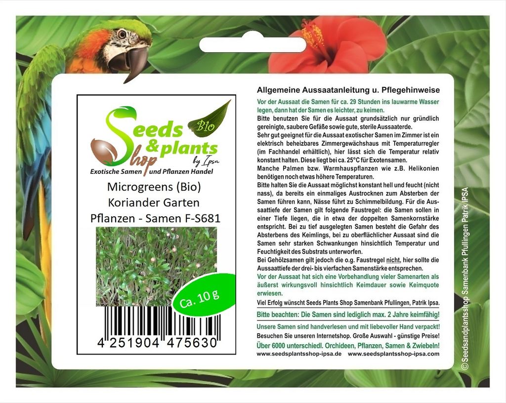 10 g Microgreens (Bio) Koriander Garten Pflanzen - Samen F-S681