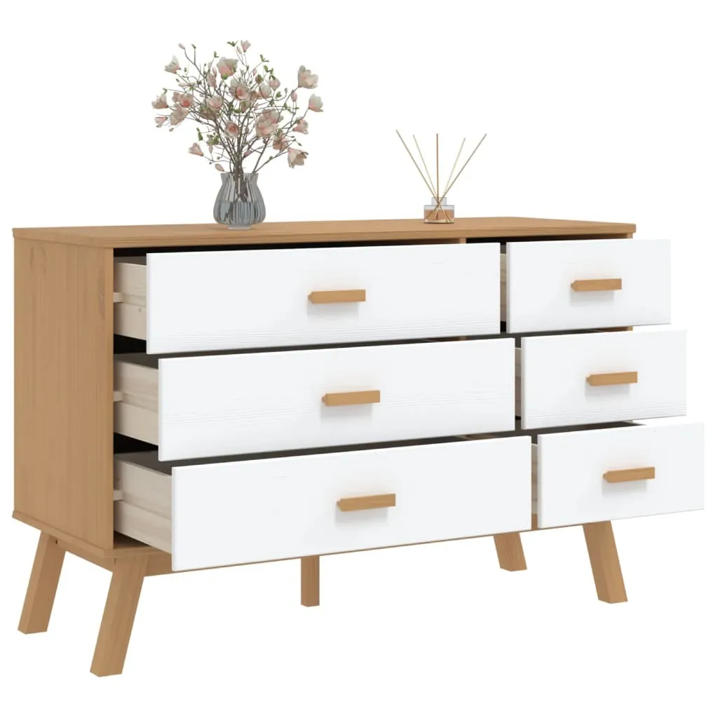 Commode de rangement blanche OLDEN avec tiroirs en bois de pin massif - 5
