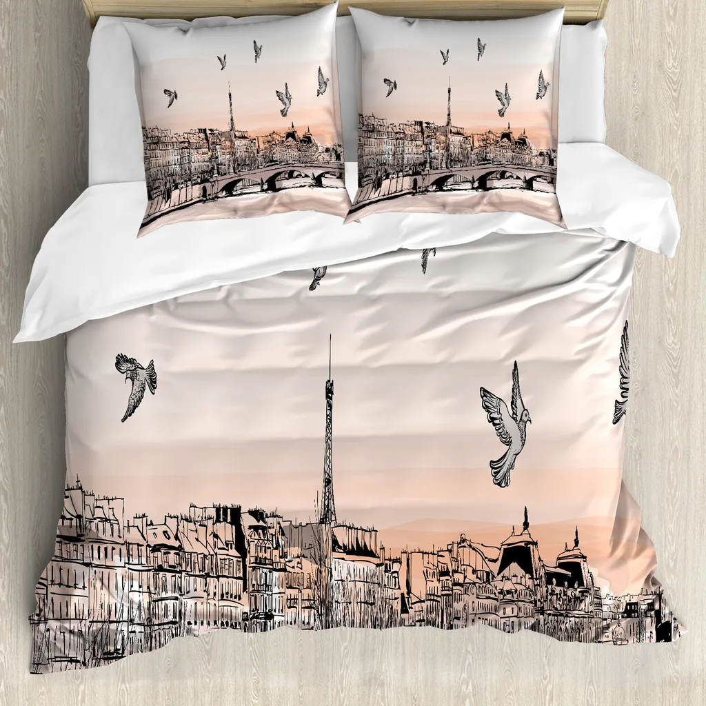 Set Copripiumino Paris Design 155x220 Antiallergico Grigio Pesca