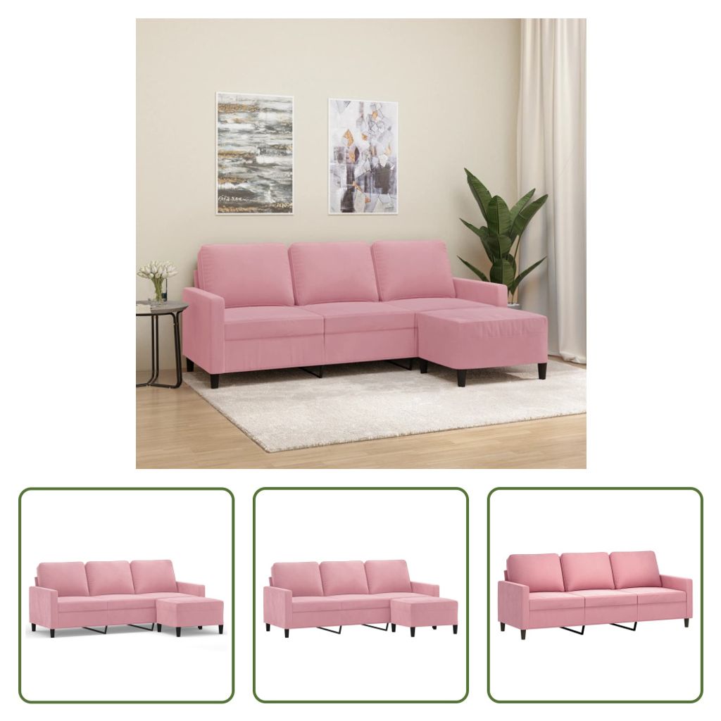 The Living Store 3-Sitzer-Sofa mit Hocker Rosa 180 cm Samt