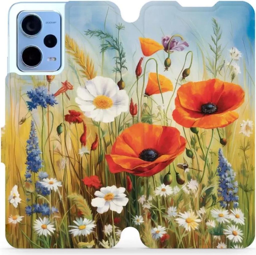 Handyhülle mit klappe für Xiaomi Redmi Note 12 5G, Mobiwear Book, Wiesenblumen