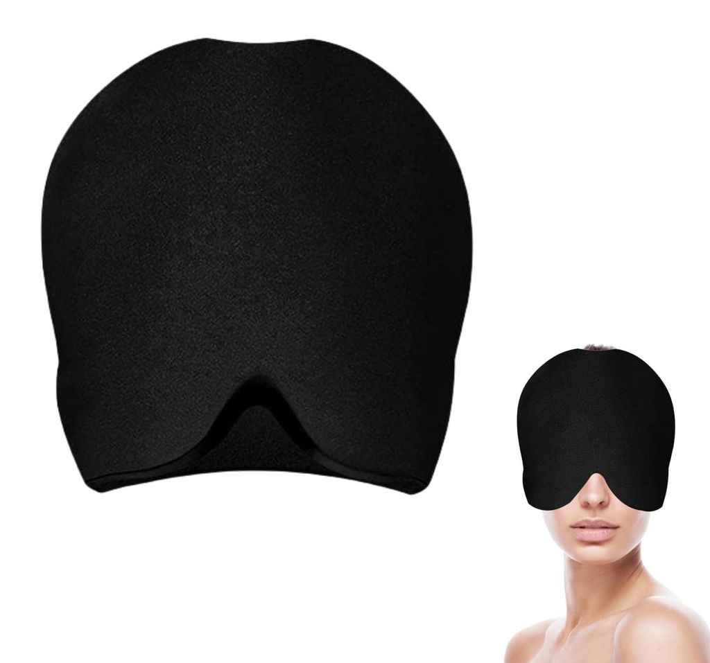 Migränemaske, Kühlgelkappe, dehnbare Kopfschmerzkappe, Kältetherapiekappe, Schlafmaske, dehnbare Kühlpads zur Kopfschmerzlinderung, schwarz
