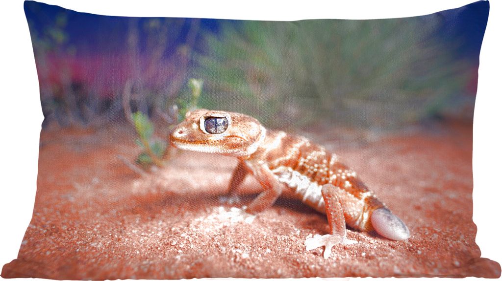 MuchoWow Zierkissen Sofakissen Wohnzimmer Dekokissen 50x30 cm Jung - Gecko - Sand - Wohnzimmerdekoration - Polster mit Photo