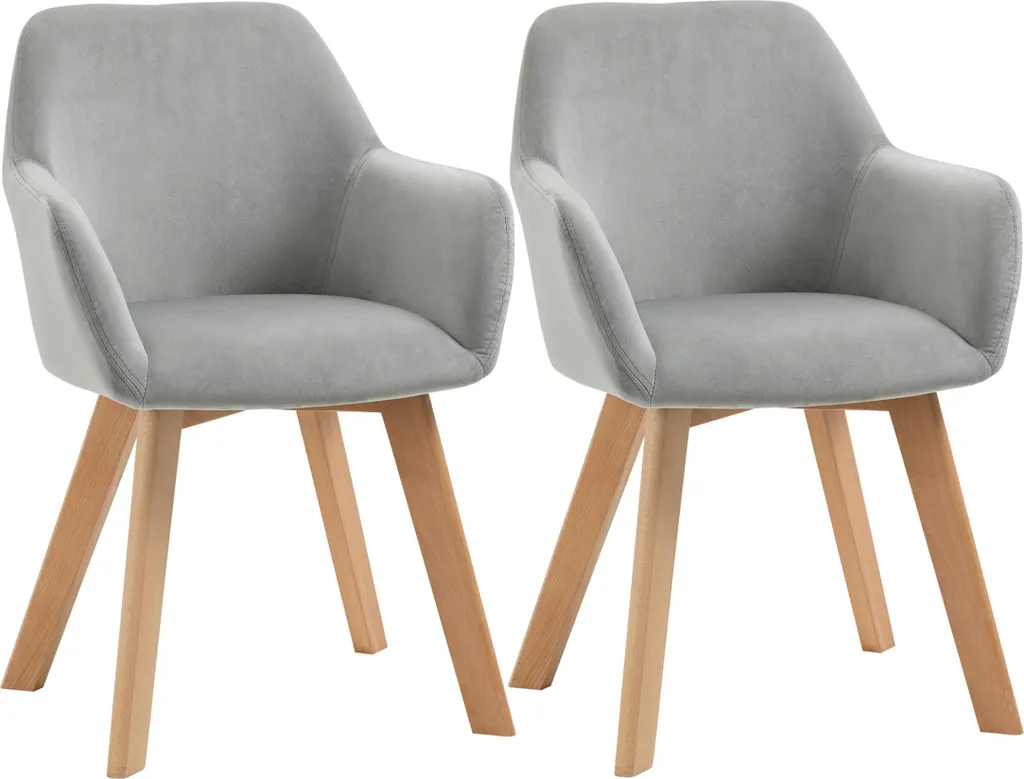 Lot de 2 chaises de salle à manger grises avec accoudoirs et pieds bois