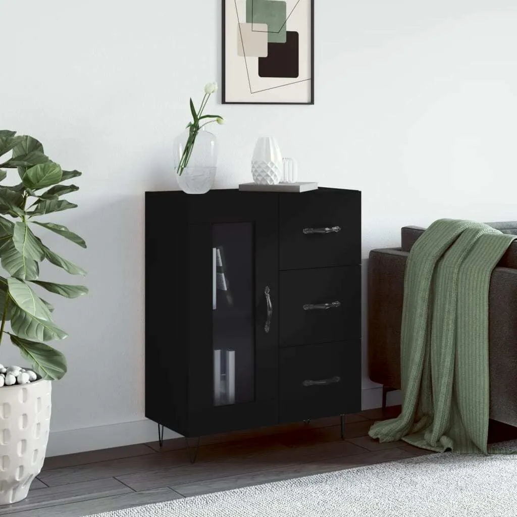 The Living Store Credenza Nera 69,5x34x90 cm - Mobile Buffet Moderno