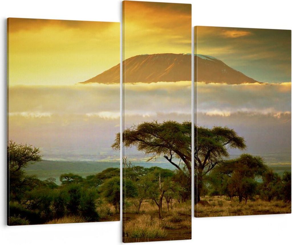 Bild auf Leinwand - Leinwandbild - Safari Tierwelt Berg Kenia - 95x80cm - Wand Bild - Wanddeko - Leinwanddruck - Bilder - Kunstdruck - Wanddekorati...