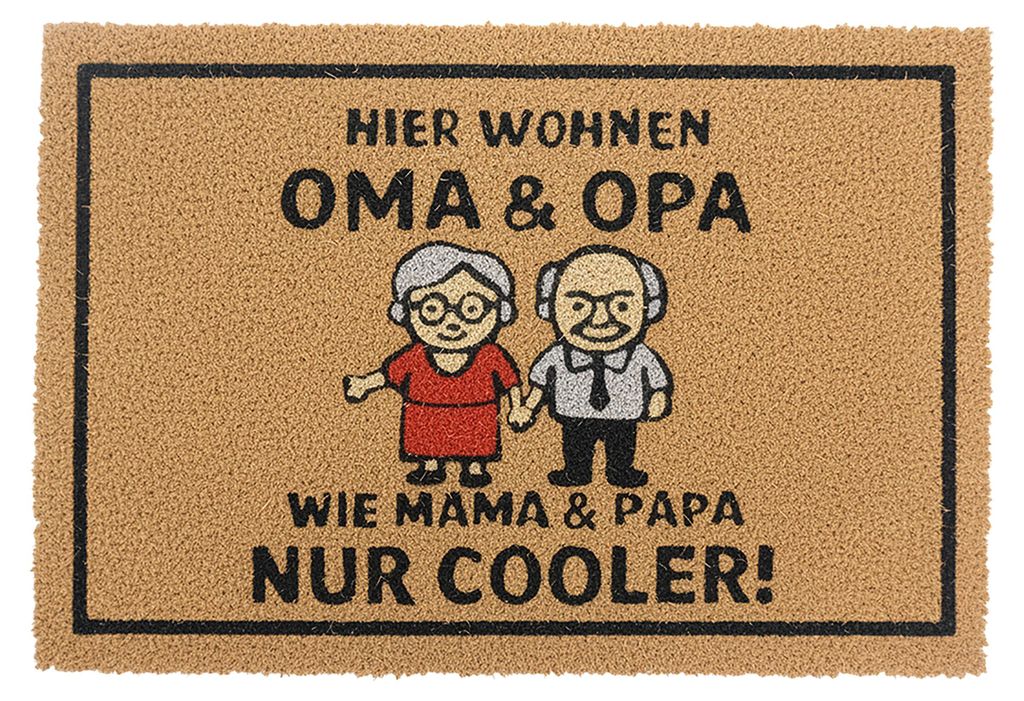 Relaxdays Fußmatte Kokos 60x40cm, Türvorleger Oma & Opa, Produktbild 