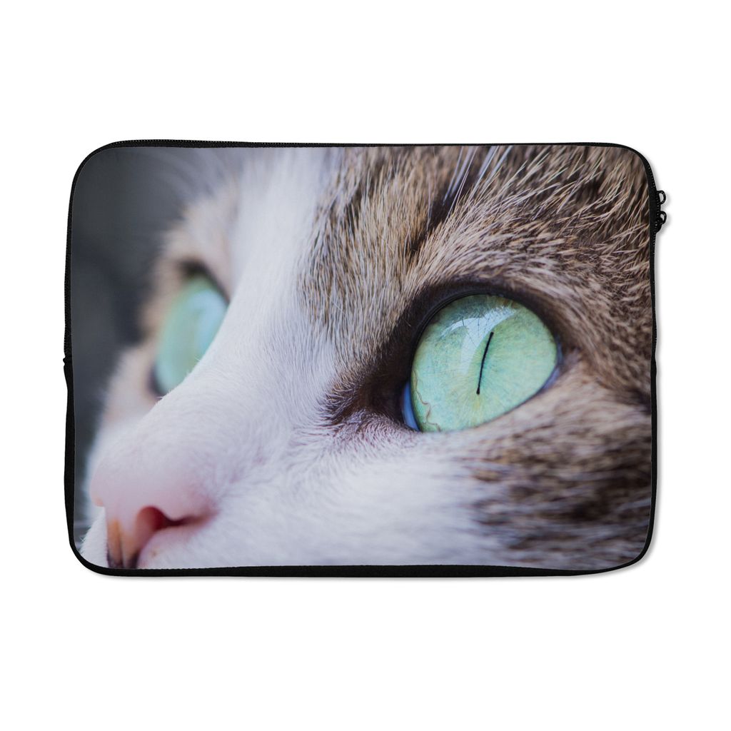 MuchoWow Laptop Hülle 13 Zoll Katze - Licht - Augen Laptoptasche - Laptophülle - Sleeve - Rundumschutz
