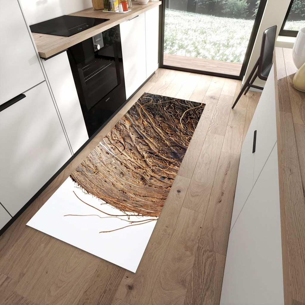 Küchenteppich 80x200cm rutschfest & abwischbar PVC Läufer - Nuss Schale Detail