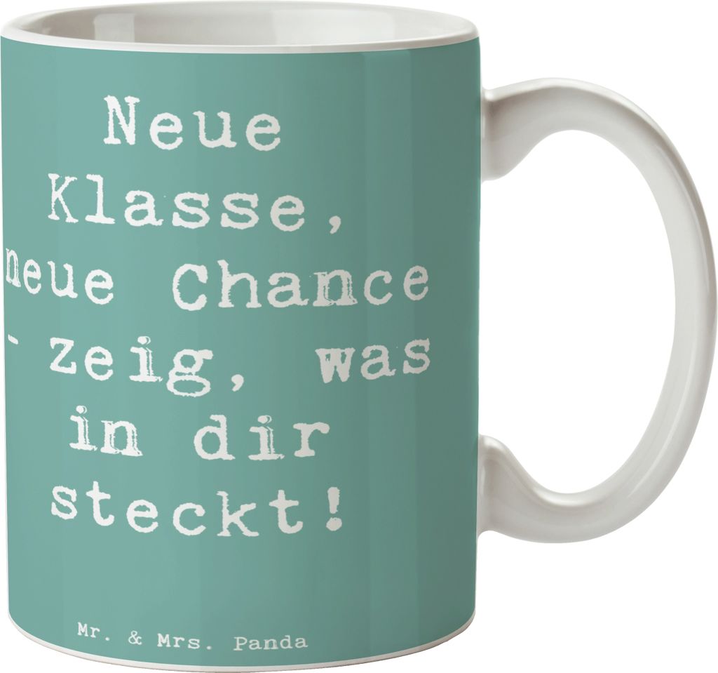 Mr. & Mrs. Panda Pott Spruch Erster Schultag Neue Klasse - Meeresbrise - Geschenk, Becher, Tasse, inspirierende Worte, Zuversicht, Kaffeetasse, Fre...