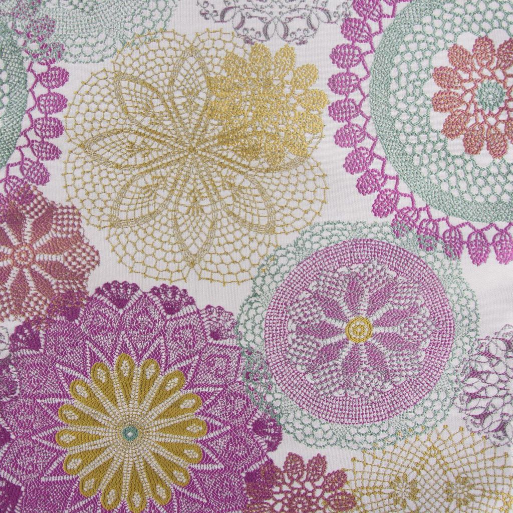 Möbelstoff Meterware Polsterstoff Doily Mandala Blumen pink