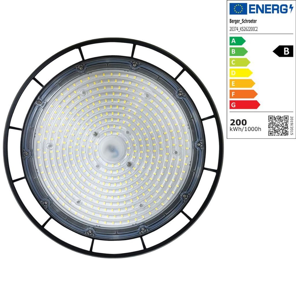 Berger & Schröter | LED Strahler UFO High Bay Light Hallenstrahler 200 W, Superhelle 32000 Lumen, Deckenleuchte 6500 K