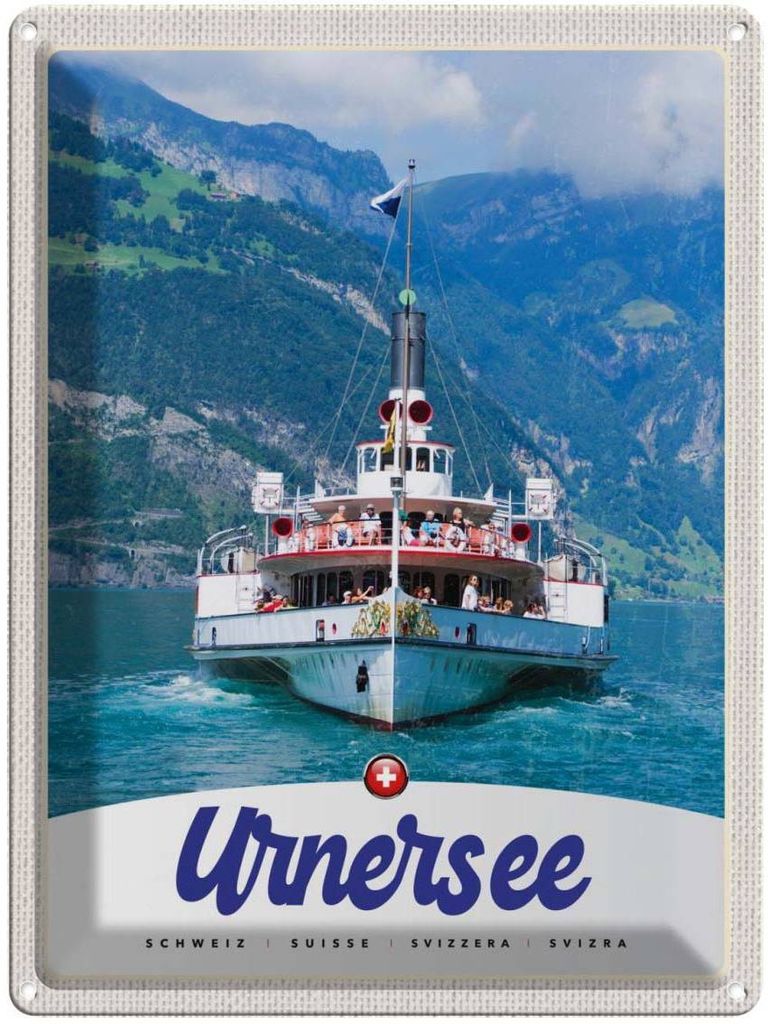 vianmo Blechschild 40x30 cm Urnersee Schweiz Urlaub Europa Schiff Gebirge Bildmotiv Reisemotiv Abenteuer Reisen
