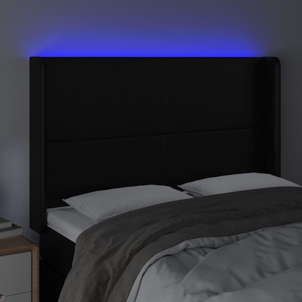 The Living Store LED Kopfteil Schwarz 147x16x118/128 cm Kunstleder