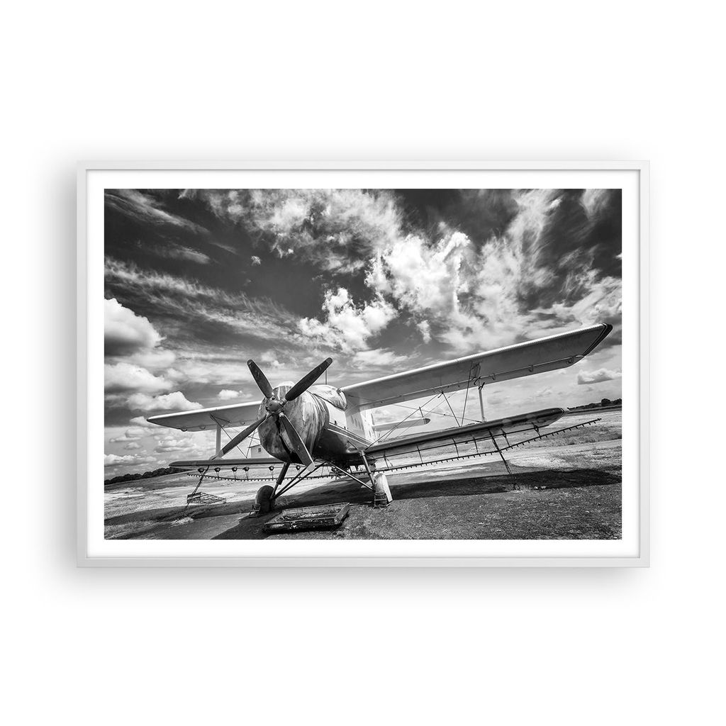 Gerahmtes Poster - Weißer Rahmen - An-2 Flugzeug Schwarzweiß - 100x70 cm - Wand Bild - Wanddeko - Wandbilder - Wandposter - Bilderrahmen - Bilder...