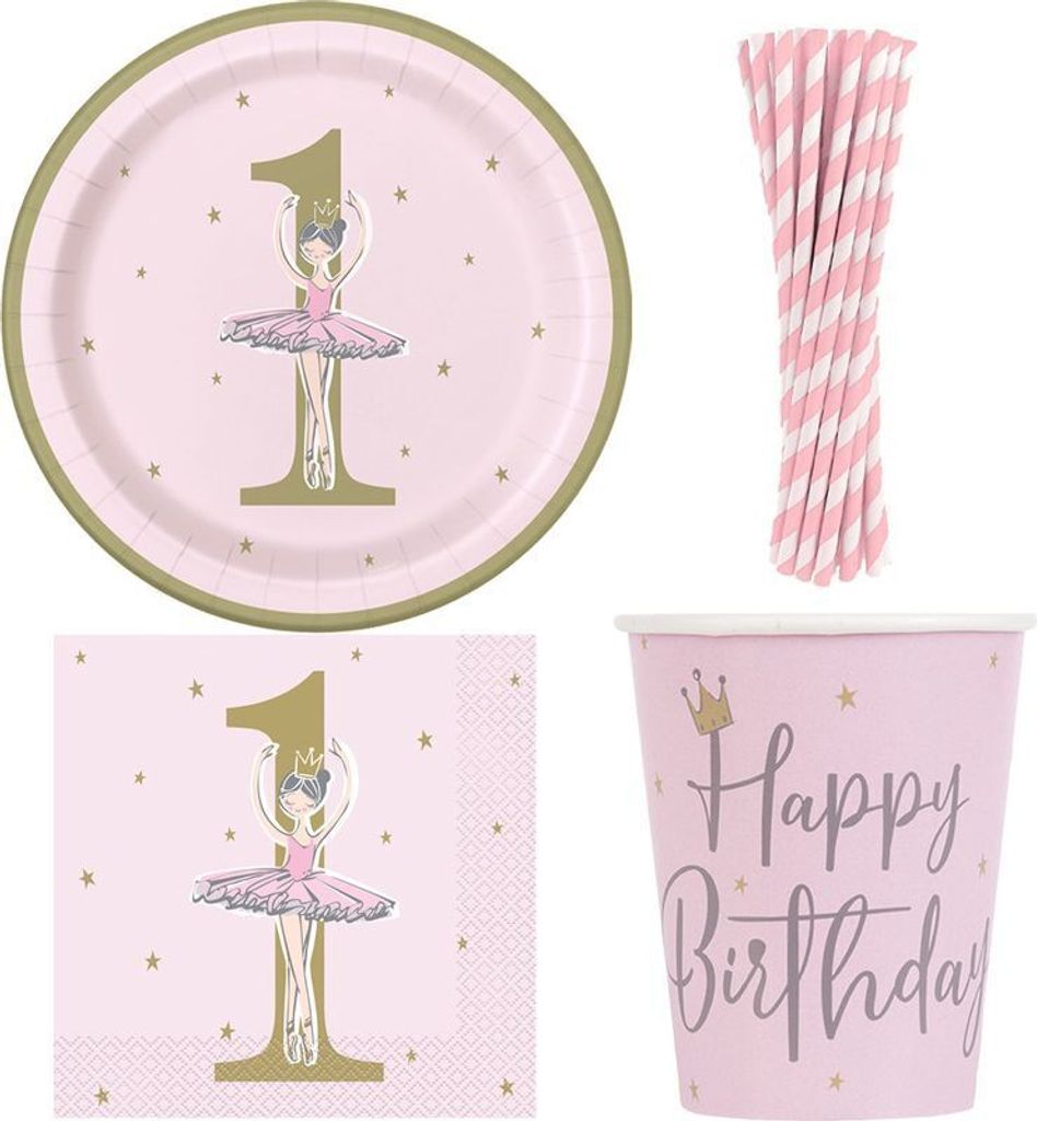 1. Geburtstag Deko Mädchen Ballerina Party rosa Partyset Kindergeburtstag