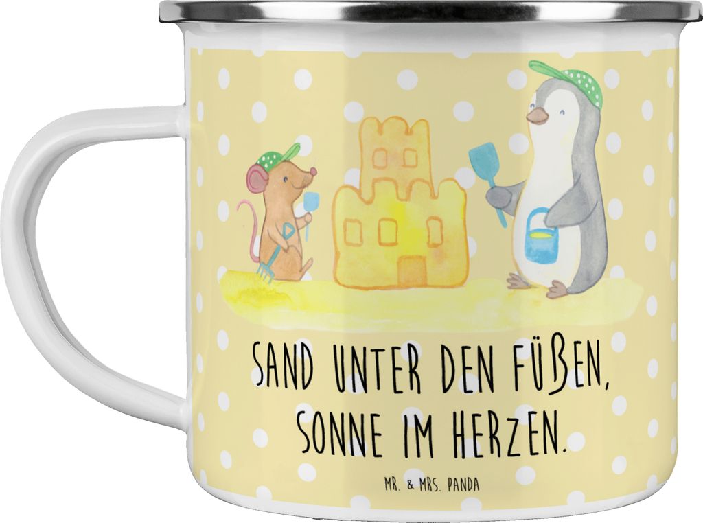 Mr. & Mrs. Panda Haferl Sommer Meer Strand - Gelb Pastell - Geschenk, Farben, Sonnenschein, Natur, Teetasse, Pott, Emaille Tasse, Becher, Küste, M...