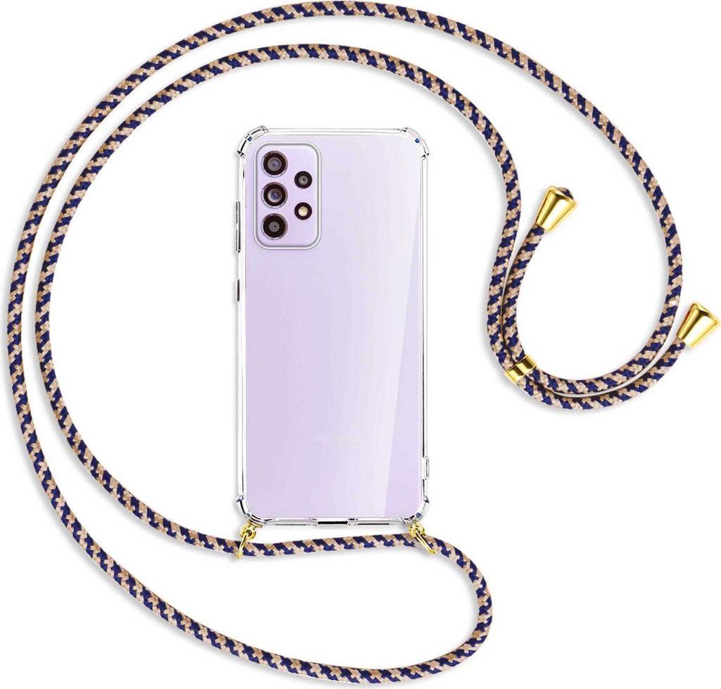 Handykette Backcover-Schutzhülle mit Band (Metall goldfarben) für Samsung Galaxy A33 5G - blau+beige