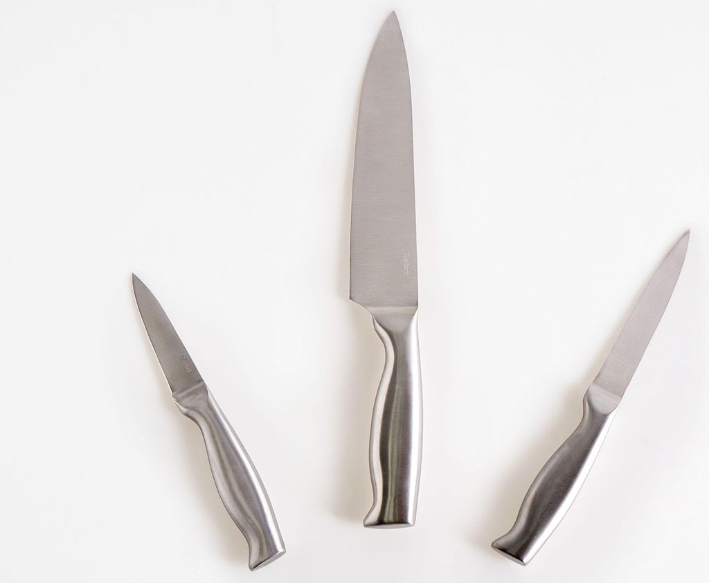BELIANI Messerset Silber Edelstahl 3-teilig mit Holzblock Küchenmesser handgeschliffen 54 HRC Härte modernes Design