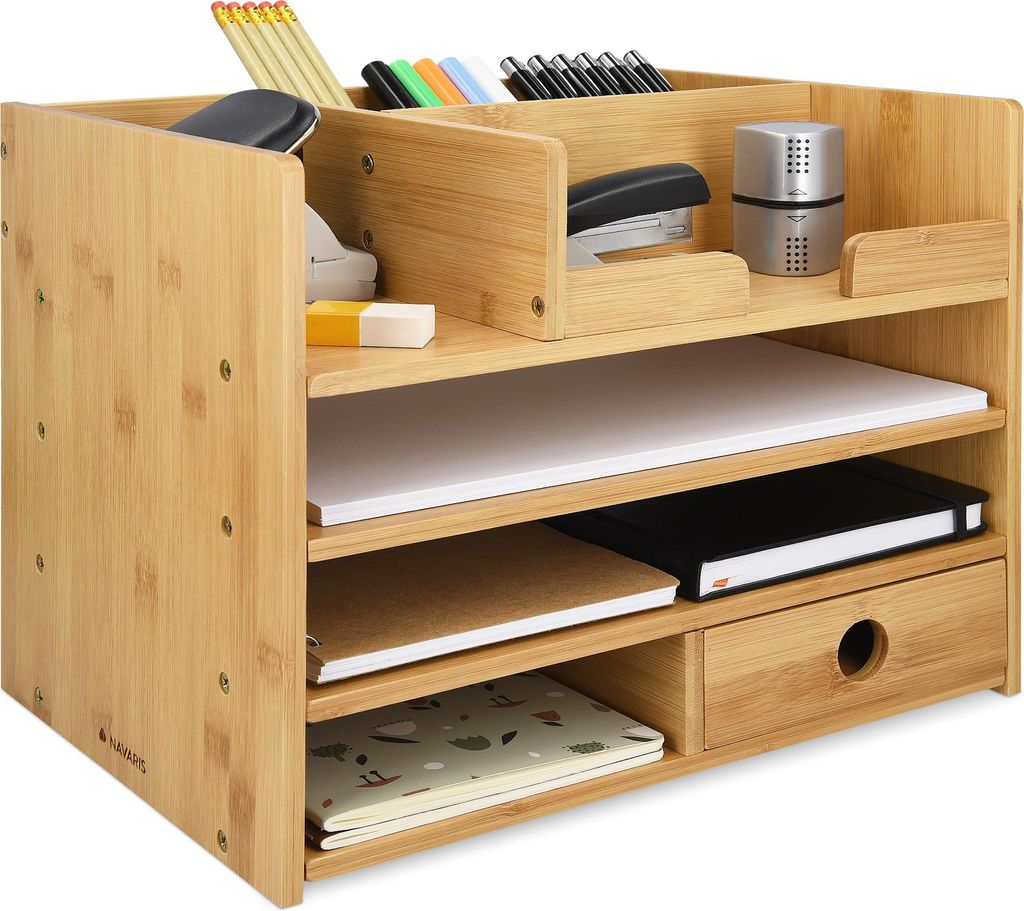 Navaris Schreibtisch Organizer Ablage aus Bambus - Produktbild 