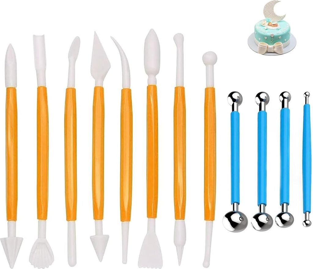 12 Fondant-Werkzeuge, Ton-Werkzeuge, Kuchendekorationswerkzeug-Set für Kekskuchen, DIY, Fondant, Modellierung, Dekorationszubehör