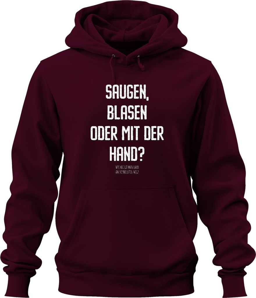 Saugen Blasen oder mit der Hand Laub weg? Laubsauger Laubbläser Uni Hoodie Kapuzenpullover, Burgundy, XL
