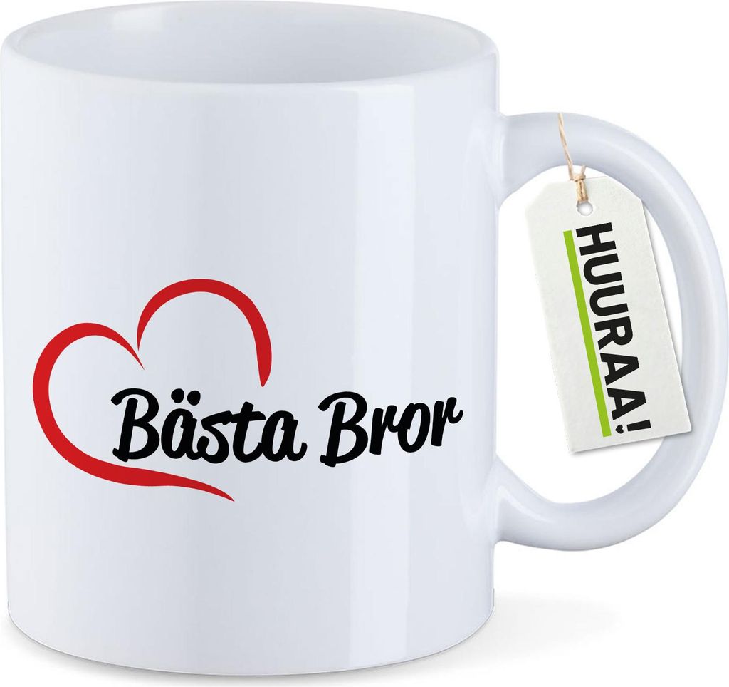 Huuraa Kaffeetasse Bästa Bror Hjärta 330ml Weiß Keramik Kaffeebecher Geschenkidee