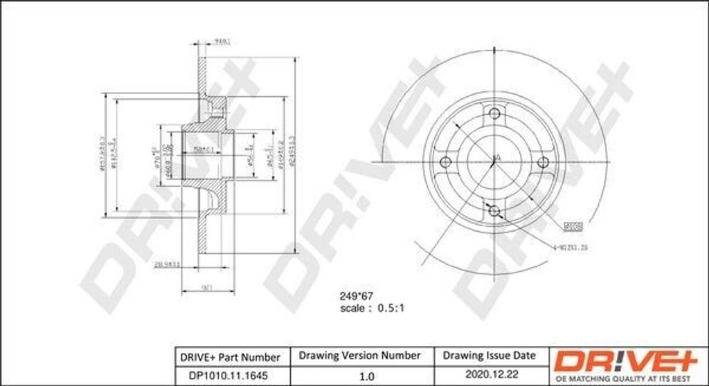 Dr!ve+ DP1010.11.1645 - OE 4246 Z9 Bremsscheibe für C4 (LA), C4 I (LC), 307, 307 CC (3B), 307 SW (3H)
