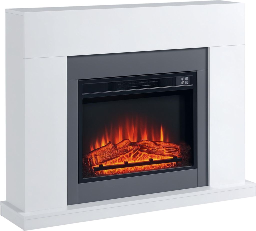 LED Elektrokamin Standkamin Kaminofen mit Flammeneffekt 1800/2000W Innenraumheizung mit Holzrahmen Dekokamin MDF Weiß 113 x 26,6 x 87,5 cm