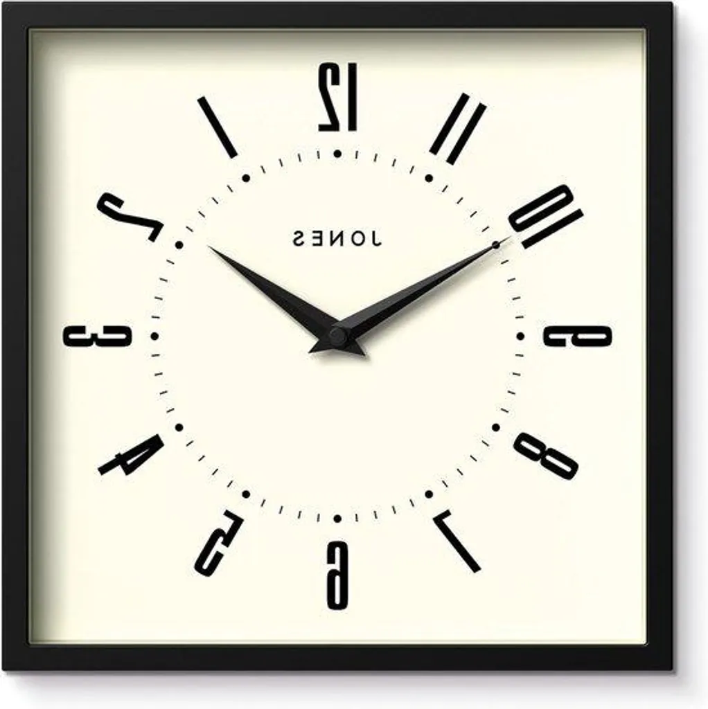 Horloge de bureau carrée noire 25 cm - Style rétro pour la cuisine