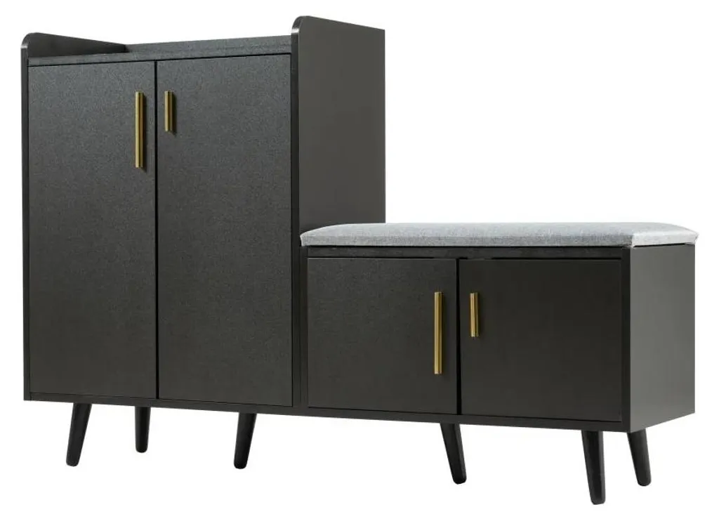 Banc de rangement chaussures noir, assise confortable et style moderne