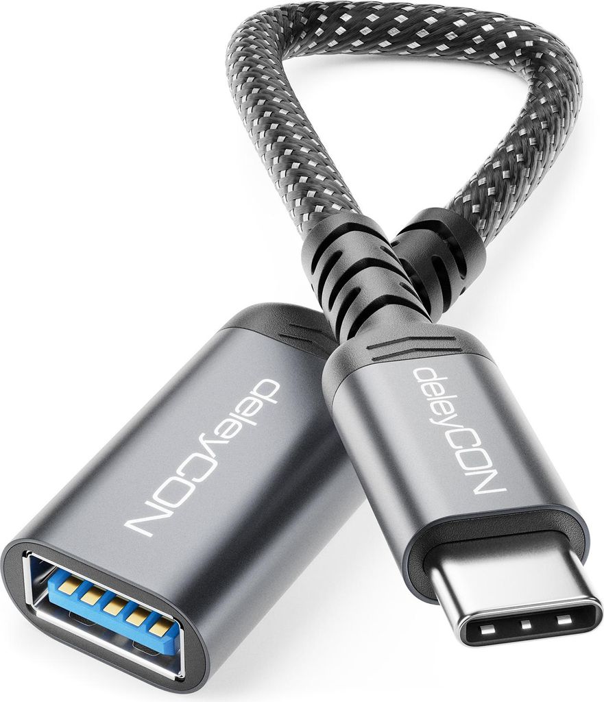 deleyCON USB C auf USB Adapter 10 Gbps OTG Typ-C Stecker auf USB-A Buchse Kabel für iPhone 17/16/15 Air Pro Max, Galaxy S25/S24/S23, A56, A16, Tab...