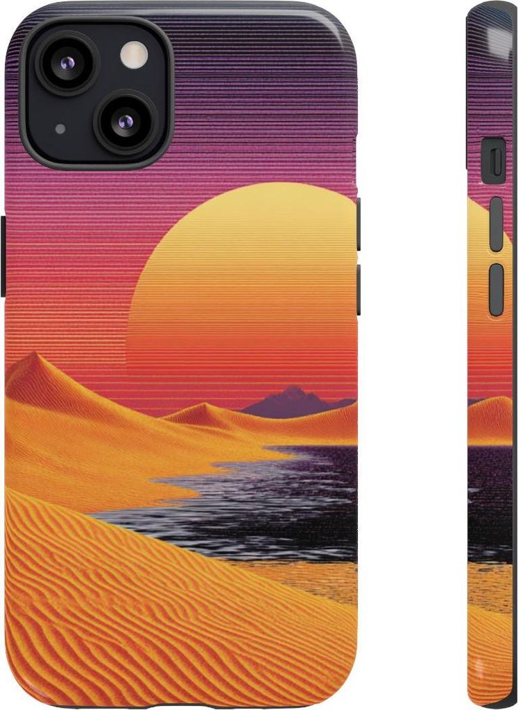 Sonnenuntergang über orangefarbenen Sanddünen im Retro-Look – Hülle Kompatibel mit iPhone 13
