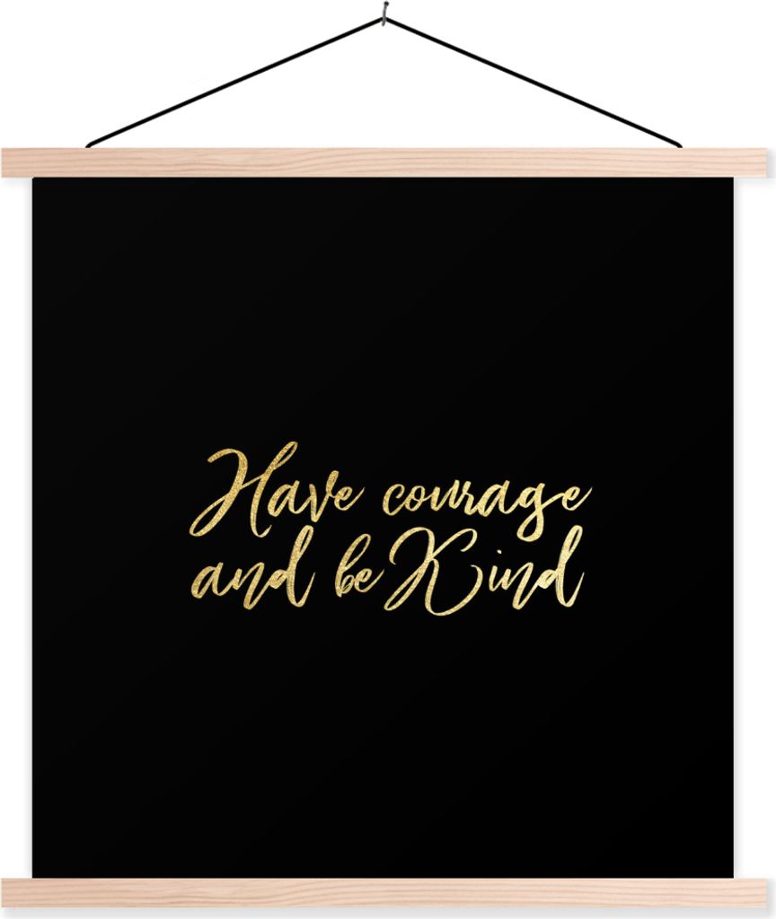 MuchoWow Textilposter Zitate - Zuversicht - Gold - Schwarz 120x120 cm mit holzfarbenen Rahmen - Textil-Poster