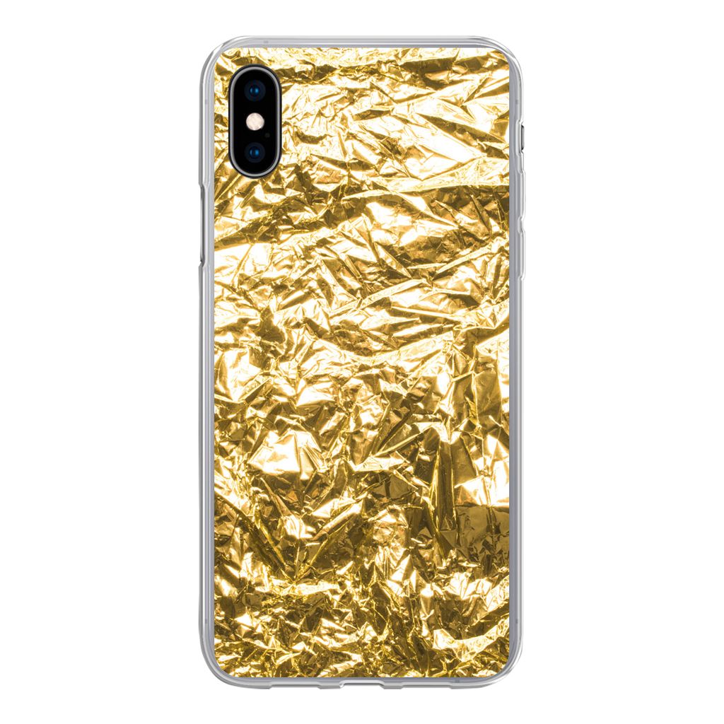 MuchoWow Handyhülle Schutzhülle Hülle für iPhone Xs Goldfolie mit faltiger Textur Silikon Softcase Handy Hülle - Handytasche