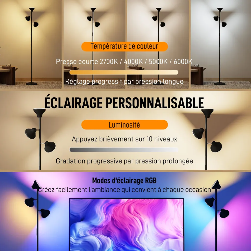 Lampadaire Arbre LED RGB 4150 lm avec Télécommande et Contrôle Tactile