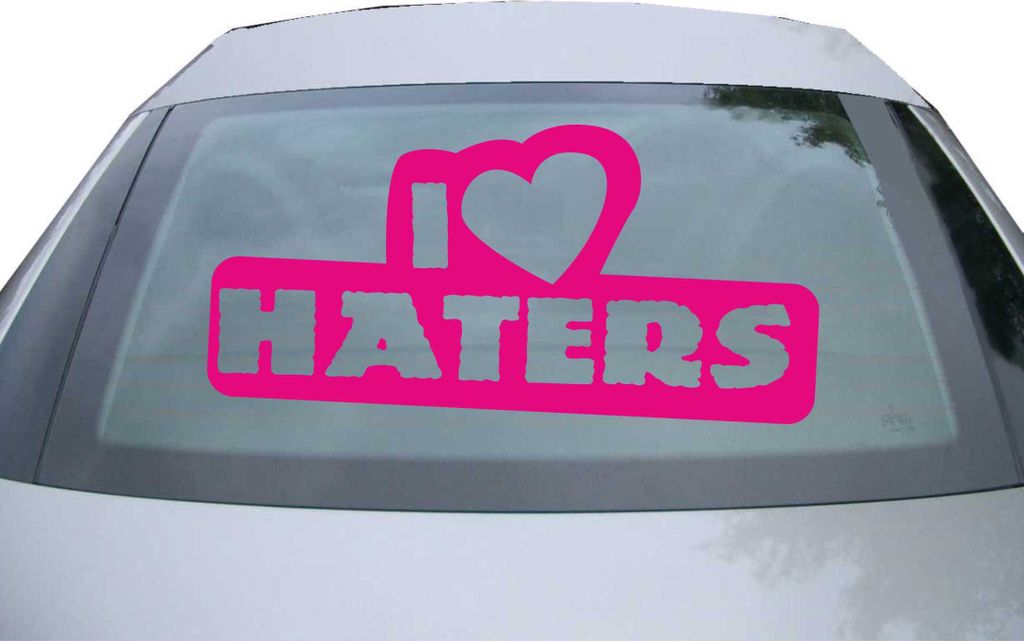 Indigos UG - Aufkleber Heckscheibe & Motorklappe DE2101 - pink - 600x300 mm - I LOVE HATERS - Auto Scheiben Fenster Heckklappe Tuning Racing JDM - ...