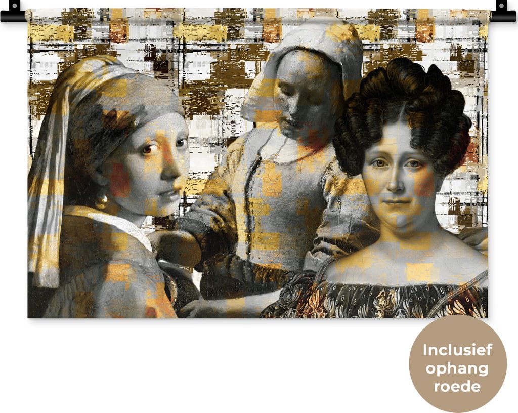MuchoWow Wandteppich Wandbehang Collage - Mondrian - Gold 60x40 cm Tapisserie Dekoration Wandtuch - Wanddekorationen