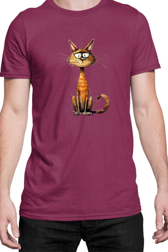 Herren T-Shirt Funny Cats Breeds Chausie Cat, Man S / Burgundy