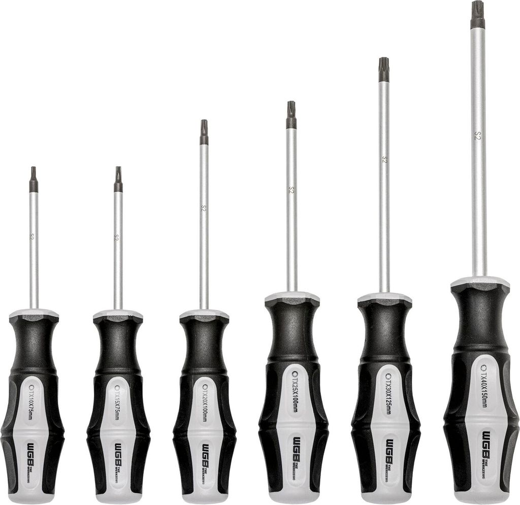 WGB Schraubenzieher Set - Schraubendreher Torx, S-2 Stahl verchromt - 6-teilig TX10-40