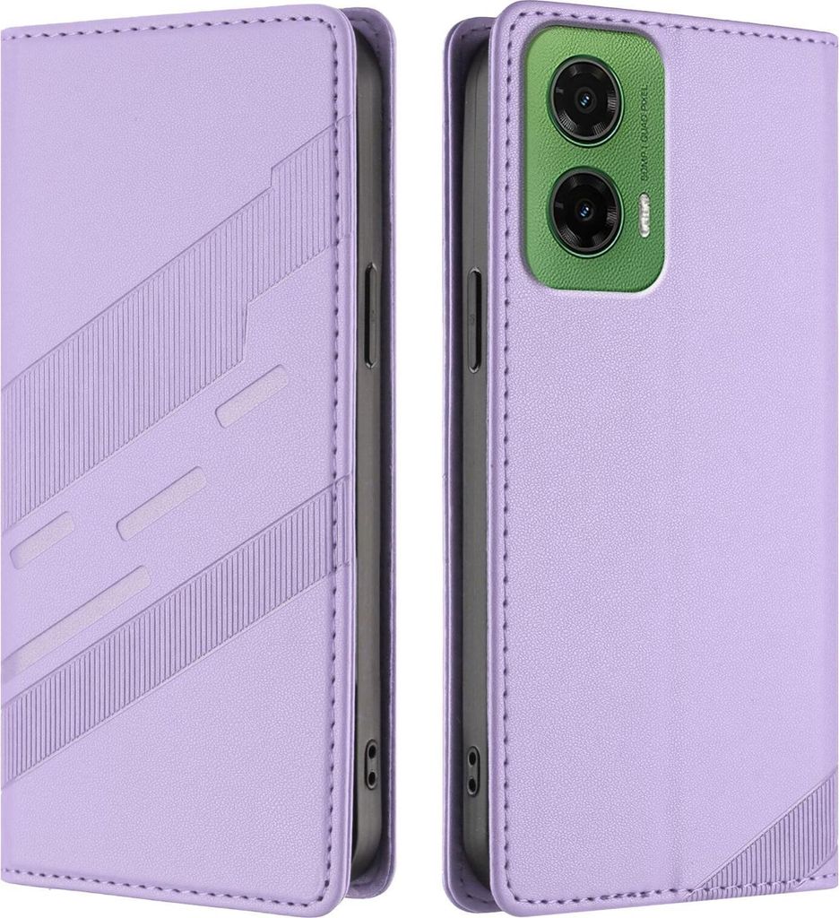 Hülle für Motorola Moto G35 - Phonesta Embossed Lines Book Wallet Klapphülle - Lila
