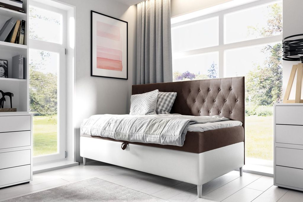 Kontinentales Bett 100x200 KAILI 2 - braun/weiß, Öffnung links + GRATIS Matratzenauflage