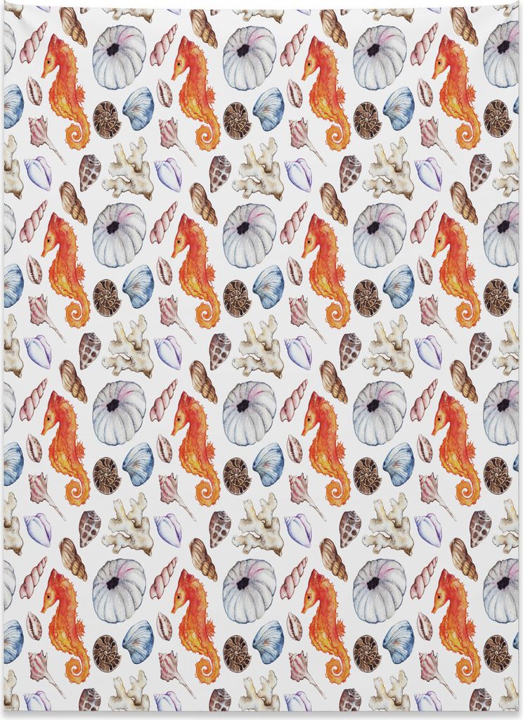 Abakuhaus Unterwasser- Wandteppich, Shell Krabben Seepferdchen aus Weiches Mikrofaser Stoff Kein Verblassen Klare Farben Waschbar, 110 x 150 cm, Me...