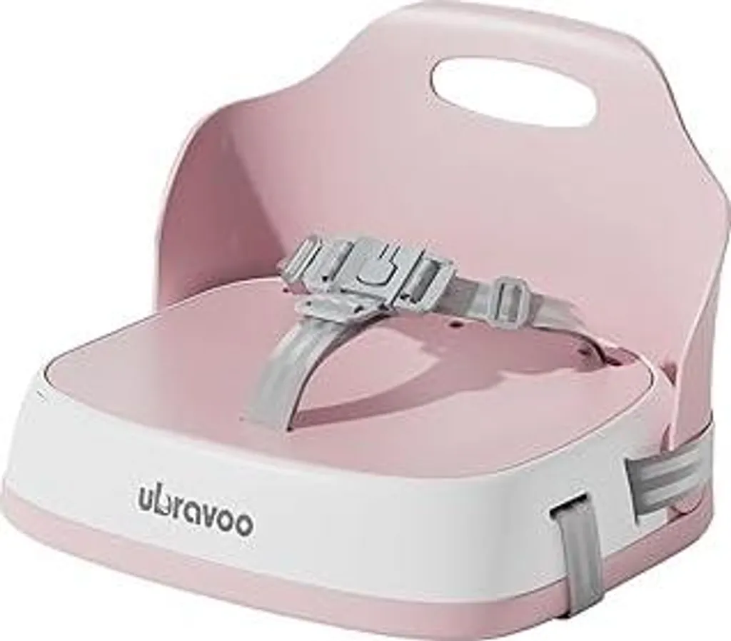 UBRAVOO Seggiolone portatile per bambini per mangiare, seggiolone da viaggio con cintura a 3 punti e 2 cinturini regolabili, seggiolone lavabile per bambini dai 6 mesi in su (rosa)