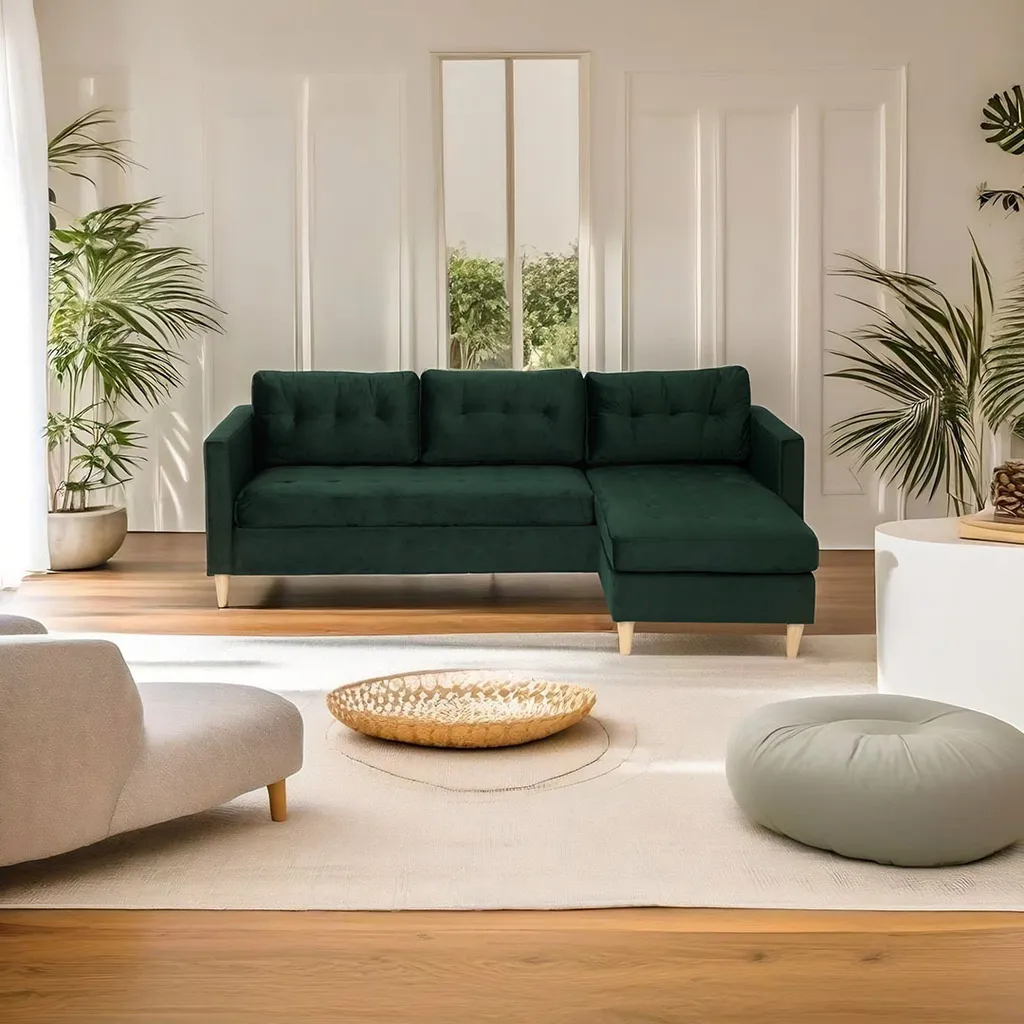Canapé modulable Marino BA1, solution gain de place en velours vert chic