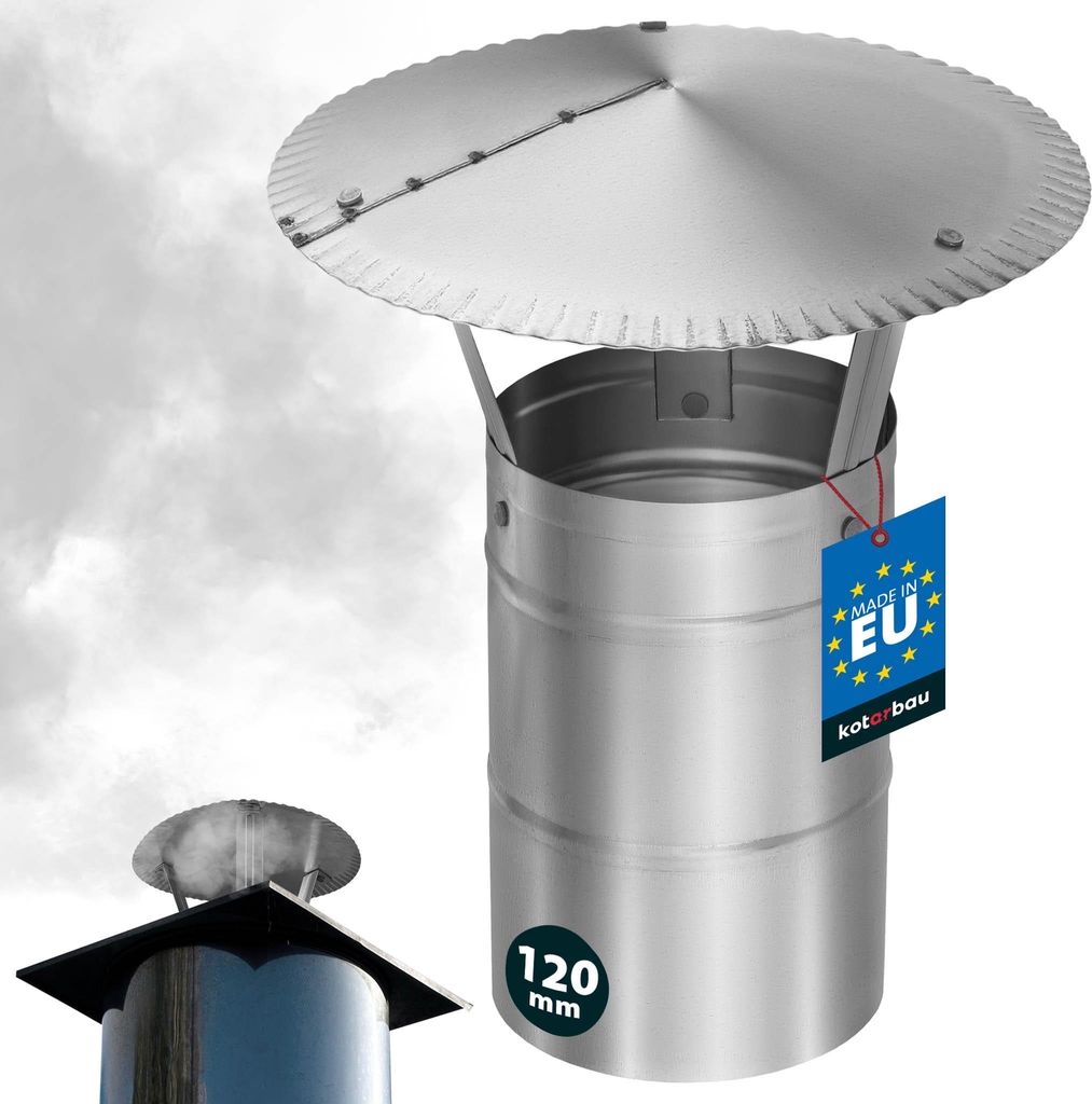 KOTARBAU Schornsteinabdeckung Edelstahl ø 120 mm Kaminhaube Schornstein Regenhaube Kaminabdeckung Schornsteinhaube Kaminaufsatz Rostfrei Edelsta...