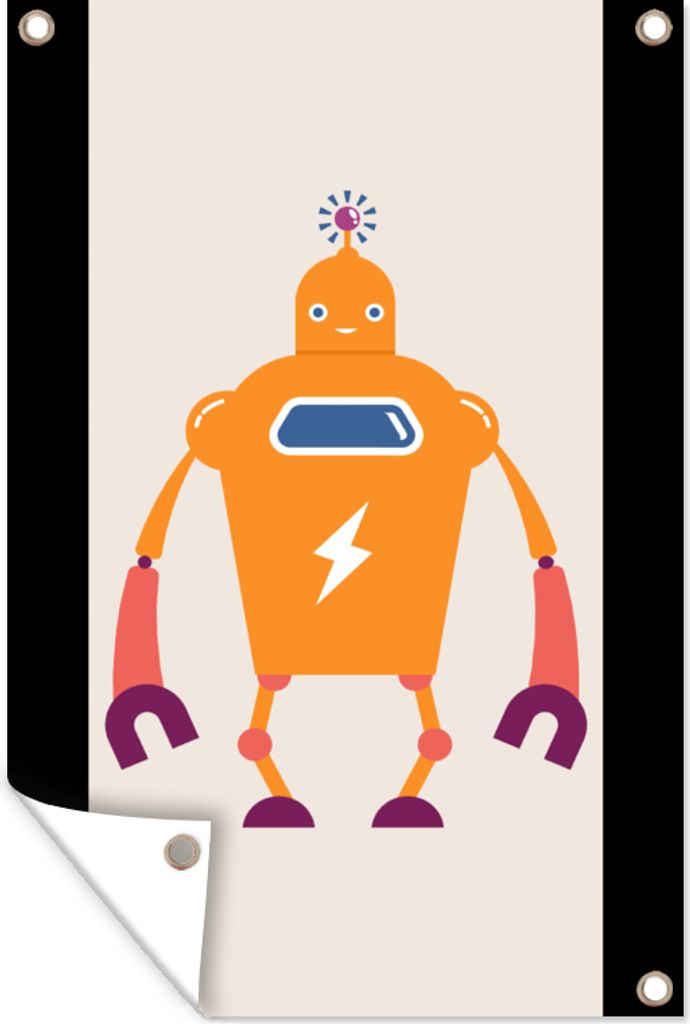 MuchoWow 80x160 cm Outdoor-Poster Gartendeko Sichtschutz Garten Poster für den Garten Roboter - Antenne - Orange - Blitzschlag - Junge - Kinder