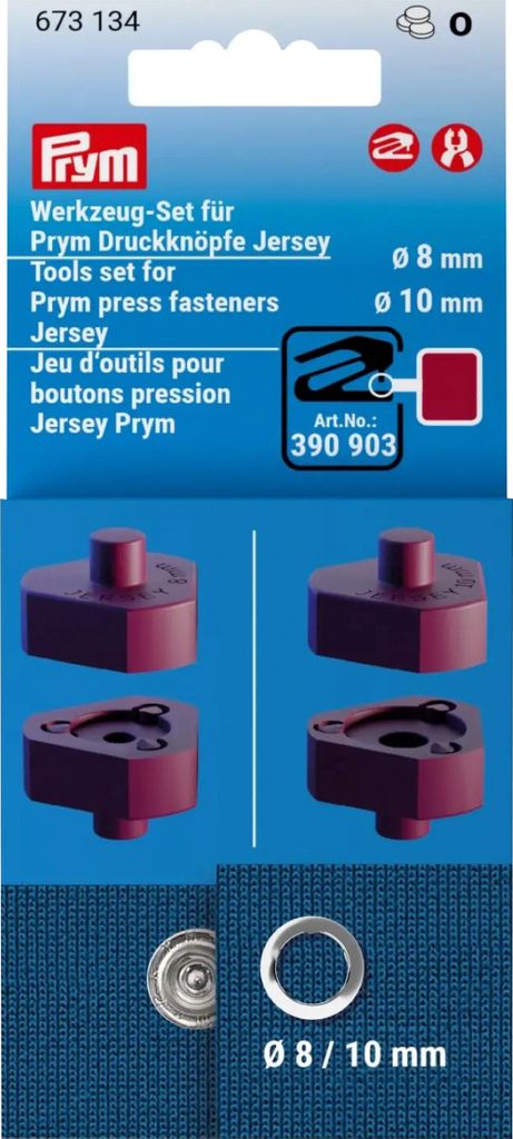 Prym 673134 Werkzeug-Set für Jersey Druckknöpfe – Ø 8 & 10 mm – Verarbeitungsset mit 4 Werkzeugen & Anleitung – passend für VARIO Zange &...
